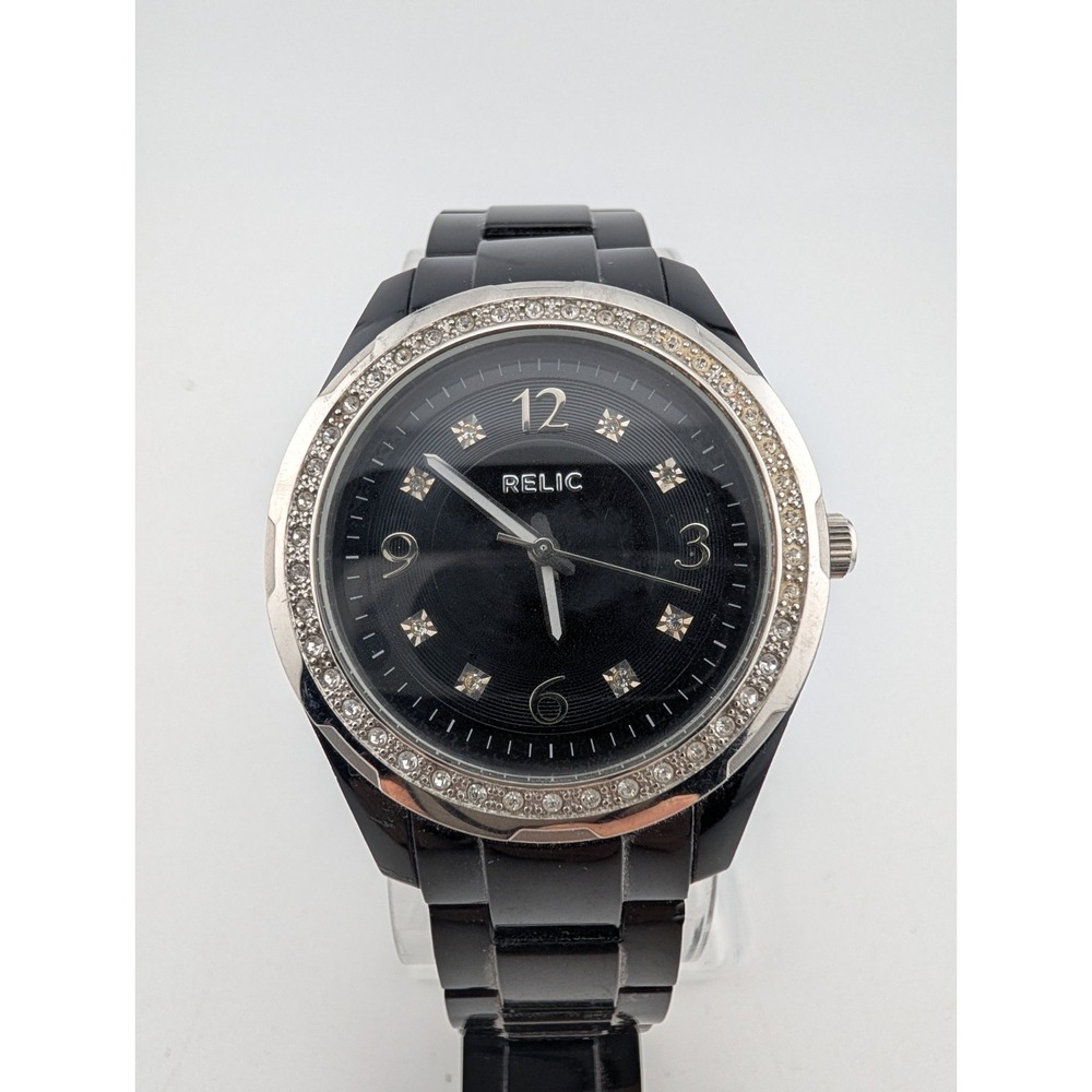 Relic Watch Women 37mm Case Black Resin 6.75" Band ZR11891-‎ New Battery